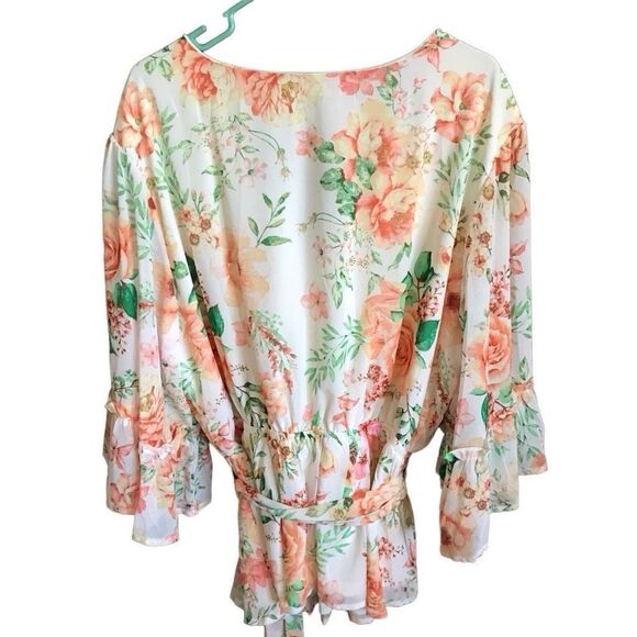Flying Tomato 3/4 ruffle sleeve orange green top blouse plus Size 3X floral - Picture 2 of 4
